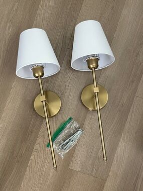 Amazon Gold and White Wall Sconces - Pair New!!